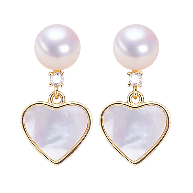 SHDIYAYUN Freshwater Pearl Fine Stud Earrings Heart-shaped Sea Shell Pearl Jewelry 18K Gold Plated Earrings Accessory