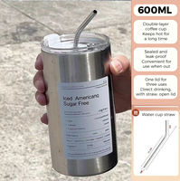 Vente en gros de gobelets isothermes en acier inoxydable à double paroi de 380 ml et 600 ml avec paille et couvercle, personnalisables avec logo, bouteille d'eau, tasse à café