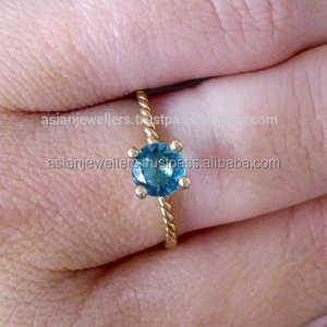 925เงินสเตอร์ลิงสีฟ้าบุษราคัมพลอยเชือกวงแหวนทอง Vermeil - Product Image 2