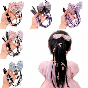 Parrucca Intrecciata Stile Principessa per Bambine, con Elastici e Fascia Colorata, Parrucca per Bambini - Product Image 1