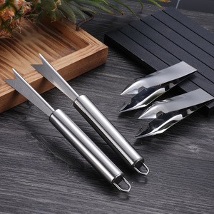 Couteau à ananas en acier inoxydable, ensemble de 2 pièces, lame en forme de V pour un épluchage et un retrait du noyau faciles, outil pour fruits - Product Image 1