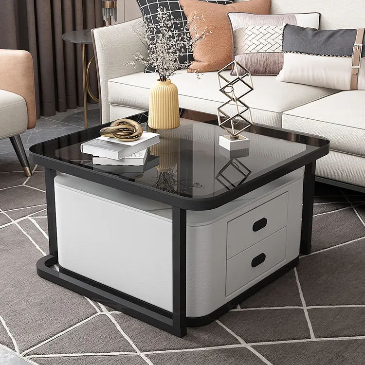 Modern Gold Stainless Steel Leg Marble Glass Top Square Living Room Home Furniture Luxury Side Center Coffee Tea Table