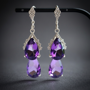 Pendientes Colgantes de Plata de Ley 925 con Amatista Azul Genuina, Baño de Rodio, Facetados en Forma de Pera, Hechos a Mano para Fiestas y Eventos de Mujer - Product Image 4