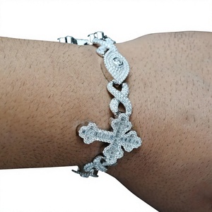 Pulsera de Cadena Unisex de Plata 925 con Baño de Rodio y Moissanita, Engaste de Garra Cruzada, Corte Brillante, Microincrustaciones, Estilo Hip Hop, Regalo de Boda - Product Image 1