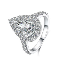 Romantischer Konzert-Ring mit luxuriösem Birnen-Diamanten, brillanter Kunstschliff, 3 Krappen, 18K Weißgold, Labor-Diamant, Ringband für Damen