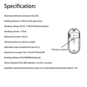 Không dây <span class=keywords><strong>PIR</strong></span> Tường Gắn Detector với <span class=keywords><strong>Pet</strong></span> Khả Năng Miễn Dịch 433/868 MHZ Với pin Chỉ Số Thấp - Product Image 6