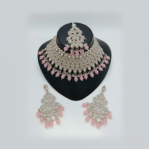 <b>Silver</b> Plated Brass Zircon Bridal Jewelry <b>Set</b> Choker <b>Necklace</b> Drop Earrings Tikka High Quality Engagement Wedding Gift Ethnic - Product Image 2