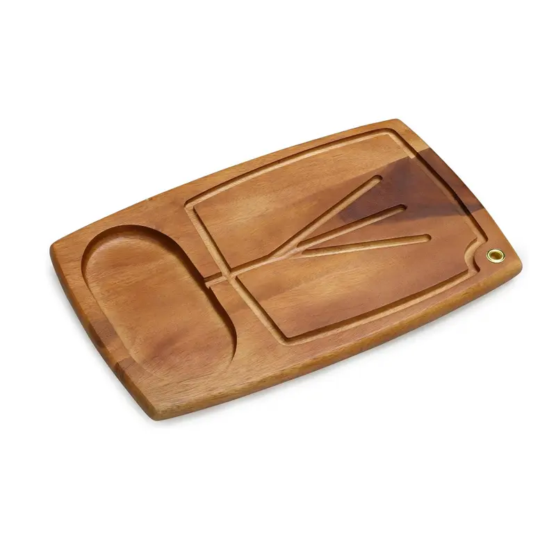 Solid Acacia Wood Meat Carving Board with Juice Grooves. Heavy Duty Wooden Steak Cutting Board Handmade Serving Platter