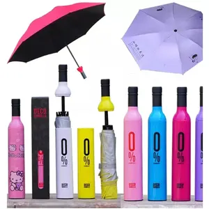 Umbrella Custom Logo Printing Advertise Business Gift Travel Rain Summer 3 Folding Wine Bottle Umbrella Foldable Wine Bottle