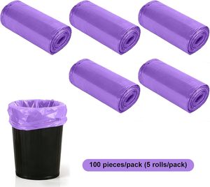 ถุงขยะแบบแบนสีม่วง ยี่ห้อ Violet แพ็คแบบม้วน 100 ใบ ถุงขยะแบบใช้แล้วทิ้ง สำหรับใช้ในครัวเรือน ห้องครัว ห้องน้ำ - Product Image 1