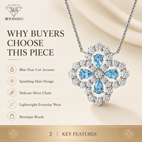 Collier Fleur Ajourée en Argent Sterling S925 avec Aquamarine et Accents de Zirconium Cubique, Plaqué Or Blanc Minimaliste pour Boutiques et Vente au Détail