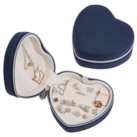 Boîte à bijoux romantique en cuir PU en forme de cœur, petite boîte de rangement pour bijoux, étui de voyage pour ranger les bagues, les boucles d'oreilles, les colliers