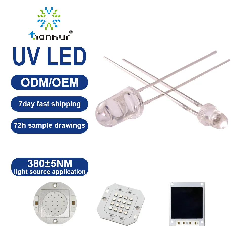 Tianhui F3 UV LED การใช้งานกว้าง365nm รอบ5มม. Uv Led 385nm 395nm 405nm 420nm 3มม. DiameterEpoxy Resin DIP ผ่านรู UV LED