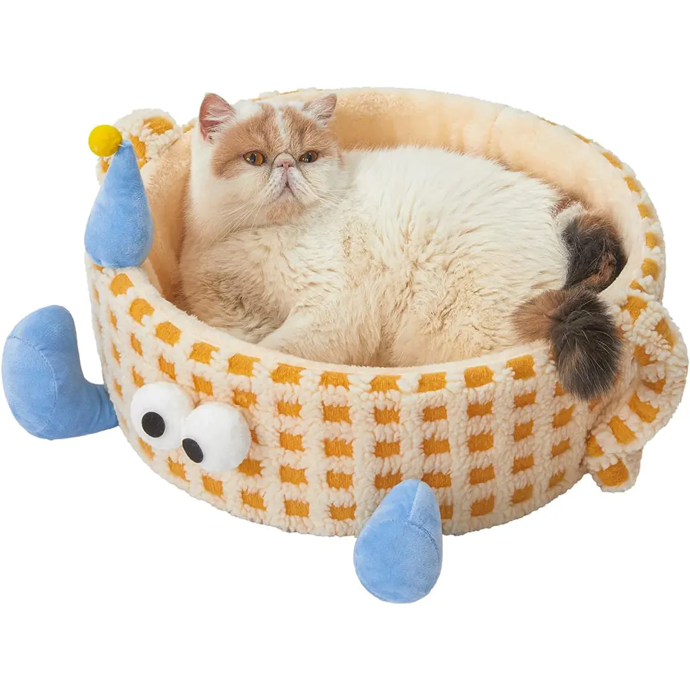 Forniture per animali domestici lavabili Cup Cat Dog cuscino per interni con occhi grandi copri per cuccioli di gattino nido di sonno cialda gialla ciambella per animali domestici