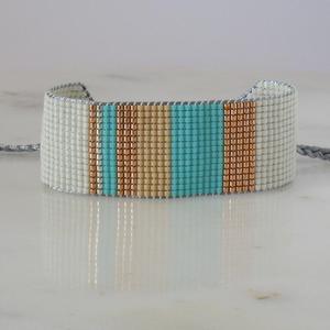 Handmade Happiness diversity turquaise and beige striped handmade miyuki <b>bead</b> <b>bracelet</b> - Product Image 1
