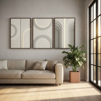 JIANZHIART Art déco moderne 3D en grès + LED, cadre rectangulaire en métal noir fait à la main, art mural suspendu pour hôtels et restaurants