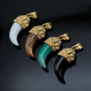 Hiphop 316L Stainless Steel <strong>lion</strong> Head Resin Wolf Teeth <strong>Pendant</strong> - Product Image 2