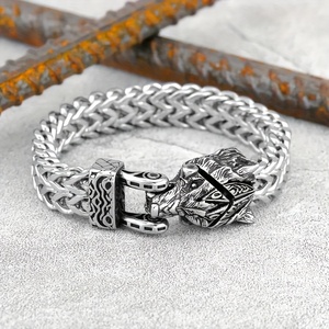 Pulsera de Acero Inoxidable Impermeable con Cabeza de Lobo Vikingo Estilo Punk, Hipoalergénica, Unisex, Regalo Urbano, Gran Venta - Product Image 3