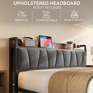 SENYU - Estructura de Cama Moderna de Madera Rústica, Tamaño Completo, con Cabecera Acolchada, Muebles de Dormitorio - Product Image 3