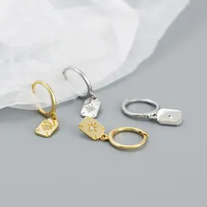 YHE0502 S925 orecchini a cerchio in oro 18 carati con stella geometrica in argento Sterling con zirconi per ragazze