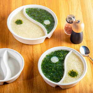Tazón de Cerámica Blanco Puro Creativo con Doble Compartimiento; Tazón para Ensalada de Frutas para Uso Doméstico, Tazón Dividido para Verduras, Apto para Microondas - Product Image 3
