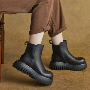 Botines de Plataforma para Mujer, Todas las Temporadas, Nuevos, Hechos a Mano, de Cuero Genuino, Estilo Inglés, con Cordones, Punta Ancha, para Caminar Saludablemente - Product Image 4
