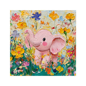 Peinture à l'huile d'un petit éléphant sur toile, art abstrait moderne pour la décoration du salon ou de la chambre d'enfant - Product Image 4