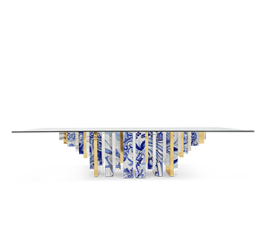 Đồ Nội Thất Sang Trọng Ý 12 Chỗ Ngồi Hình Chữ Nhật Nghệ Thuật Vẽ Tay Phòng Ăn Bàn Kính Cường Lực Thép Không Gỉ Bàn Ăn Đặt - Product Image 3