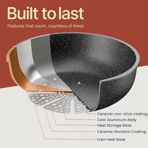 Juegos de utensilios de cocina de granito negro Antiadherente al mejor precio, venta al por mayor de fábrica, ollas y <span class=keywords><strong>sartenes</strong></span> de inducción de 15 piezas con asas - Product Image 6