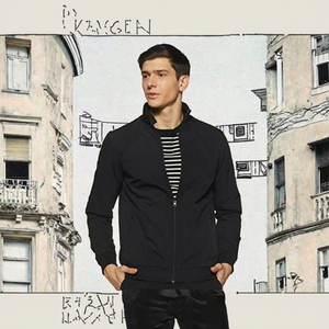 Blouson Bomber Noir Homme Col Montant Vintage Coupe-Vent Décontracté Printemps avec Fermeture Éclair et Logo - Product Image 2