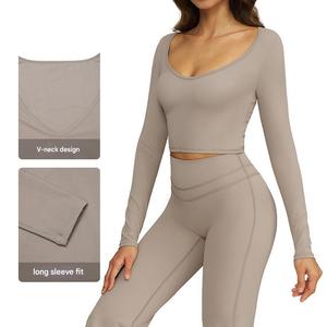 Logo personnalisé couleur unie Gym <span class=keywords><strong>Fitness</strong></span> 5 pièces ensembles femmes entraînement Pilates Yoga Sportswear costume grande taille Logo avant Position - Product Image 3
