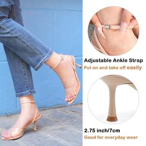 Sandali <span class=keywords><strong>da</strong></span> Donna con <span class=keywords><strong>Tacco</strong></span> Trasparente e Cinturino alla Caviglia, Comodi Stiletti con Punta Aperta Rotonda, <span class=keywords><strong>Scarpe</strong></span> Eleganti a <span class=keywords><strong>Tacco</strong></span> Basso per Matrimoni e Feste - Product Image 3