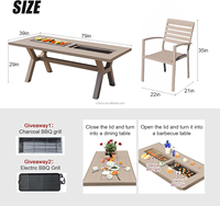 Ensemble de table de repas et de barbecue d'extérieur avec 6 chaises, centre de divertissement multifonctionnel pour patio et jardin