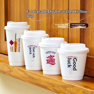 Tapas de papel engrosadas y recubiertas desechables personalizadas para vasos de café, para empaques comerciales para llevar - Té de burbujas y bebidas calientes - Product Image 2