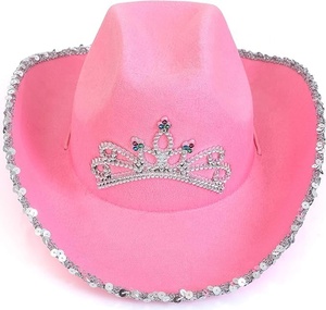 <span class=keywords><strong>Sombrero</strong></span> <span class=keywords><strong>Vaquero</strong></span> Rosa con Lentejuelas Brillantes y Tiara Intermitente de SOLPOP, Diseño de Corona de <span class=keywords><strong>Princesa</strong></span> Vaquera - Product Image 6
