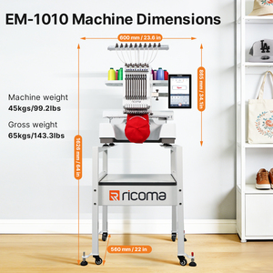 Máquina de Bordar <span class=keywords><strong>Ricoma</strong></span> <span class=keywords><strong>EM</strong></span>-<span class=keywords><strong>1010</strong></span> de Una Cabeza y Múltiples Agujas para Principiantes con Soporte de Bordado de Acero y Accesorios para Gorras - Product Image 3