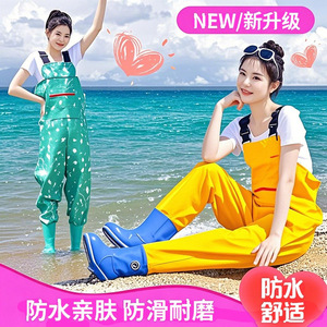 Women's One Piece Wading Pants Thickened Waterproof Fishing Suit With Rain Boots For Beachcombing And Fishing Solid Color Upf 50 - Product Image 3