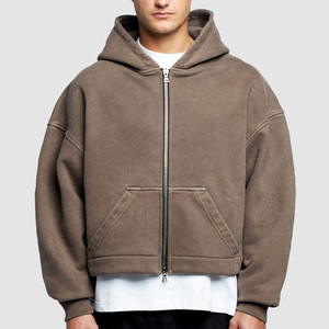 <span class=keywords><strong>Hoodie</strong></span> personnalisé pour homme 650 g/m² en molleton bouclette épais vierge, coupe oversize, épaules tombantes, coupe courte et carrée, entièrement zippé - Product Image 1