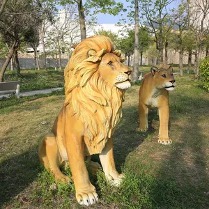 Estatuilla de fibra de vidrio tamaño real Safari Animal relleno jirafa León elefante escultura estatua figurita accesorios para cumpleaños Theam