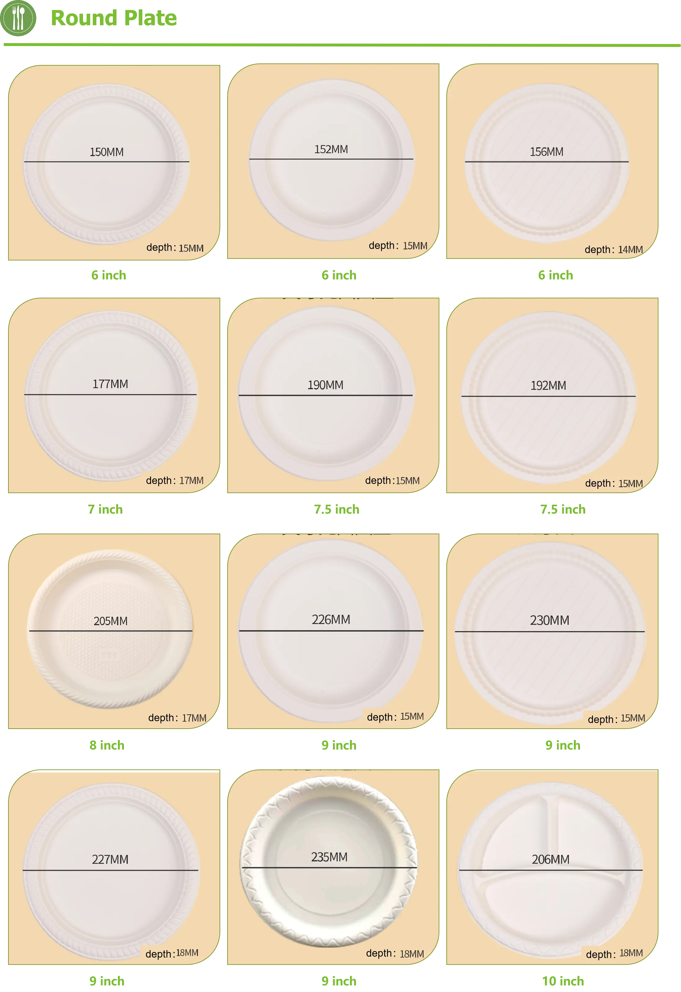 Customizable 9" Greaseproof and Microwavable Disposable Compostable cornstarch Paper Round Plates 9 Inch