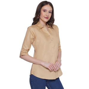 Meilleure qualité 100% coton tricoté imprimé Design personnalisé femmes décontracté à manches longues chemise marron clair bouton d'été Bangladesh - Product Image 3