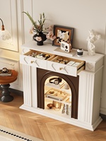 Meuble décoratif d'entrée en bois d'hévéa, style français vintage, avec cheminée intégrée à flamme simulée, télécommandée et étagère de rangement