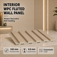 Panneau mural en lattes WPC massif MORLENX Greige Wood à cinq rainures, revêtement décoratif pour les intérieurs d'appartements et de commerces