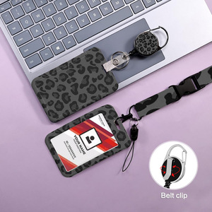 In stock: Gray leopard print retractable easy-pull <b>buckle</b> mountaineering keychain card holder, double-sided UV printed lanyard, - Product Image 4