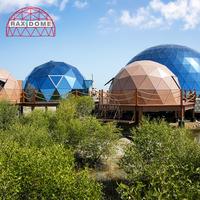 RAXDOME Tente dôme igloo en verre géodésique 7M pour salle de glamping avec salle de bain