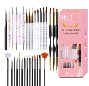 31pcs Thiết lập màu hồng móng tay nghệ thuật bàn chải Kit chấm bút + vẽ bàn chải + Dòng vẽ khắc bút + UV Gel làm móng tay bàn chải công cụ tự làm - Product Image 1