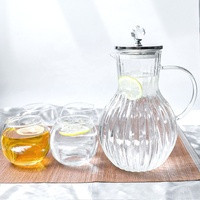 Ensemble de 8 pièces : Carafe en verre transparente et écologique pour jus et eau froide, avec plateau, pour boissons et thé