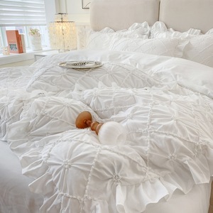 Set Copripiumino e Lenzuola Quattro Stagioni in Cotone Lavato con Bottoni, Stile Principessa, Tinta Unita, per Dormitorio Ragazza - Product Image 3