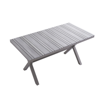 Table de jardin rectangulaire moderne en aluminium, plastique et bois, durable, résistante aux UV, légère, pour patio extérieur, balcon