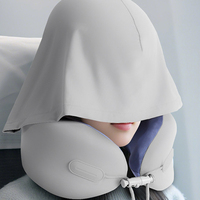 SUREWALHOME Oreiller de voyage pour le cou avec capuche rafraîchissante Masque pour les yeux Capuche bloquant la lumière Oreiller de soutien ergonomique en mousse à mémoire de forme pour avion